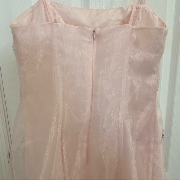 PASTEL PINK PROM DRESS SQUARE NECK SPAGHETTI STRAP EMBELLISHED - Picture 6 of 10